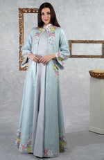 Aqua- Grey Sequin Hand Embroidered Jacket Set