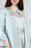 Aqua- Grey Sequin Hand Embroidered Jacket Set