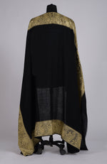 Black Pure Pashmina Gold Tilla Paisley Hand Embroidered Long Shawl