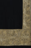 Black Pure Pashmina Gold Tilla Paisley Hand Embroidered Long Shawl