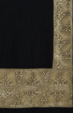 Black Pure Pashmina Gold Tilla Paisley Hand Embroidered Long Shawl