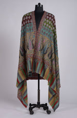 Masterpiece  Multi-Colour Kalamkari and Sozni Hand Embroidered Pure Pashmina Long Shawl