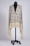 Off White Sozni Hand Embroidered Pure Pashmina Long Shawl