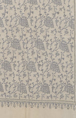 Off White Sozni Hand Embroidered Pure Pashmina Long Shawl