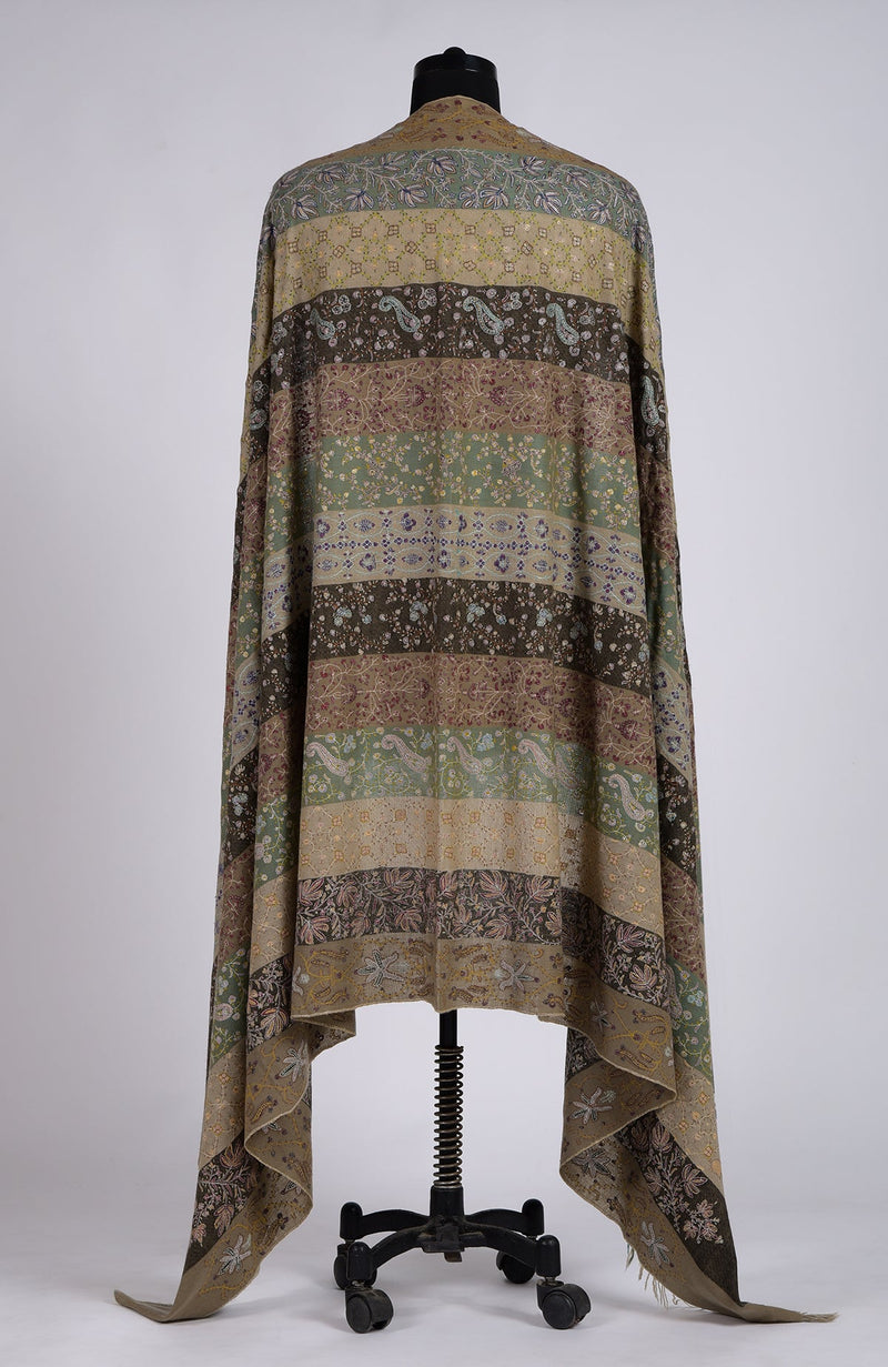Camel Beige Sozni Hand Embroidered Pure Pashmina Long Shawl