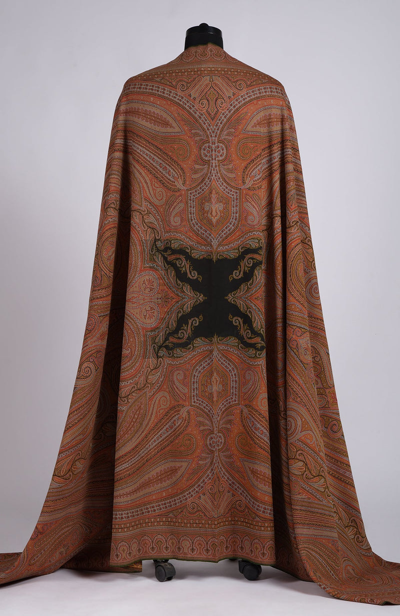 Beige Antique Jamawar Paisley Handcrafted Pure Pashmina Long Shawl