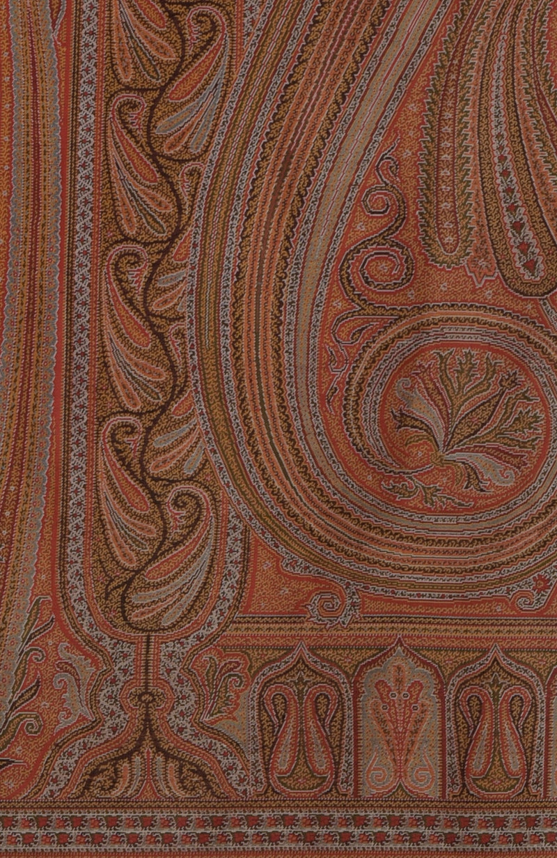 Beige Antique Jamawar Paisley Handcrafted Pure Pashmina Long Shawl