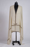 Off White Sozni Hand Embroidered Pure Pashmina Long Shawl