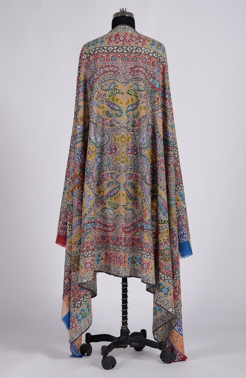 Off-White Kalamkari and Sozni Hand Embroidered Pure Pashmina Shawl