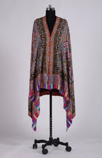 Multi-colour Kalamkari and Sozni Hand Embroidered Pure Pashmina Shawl