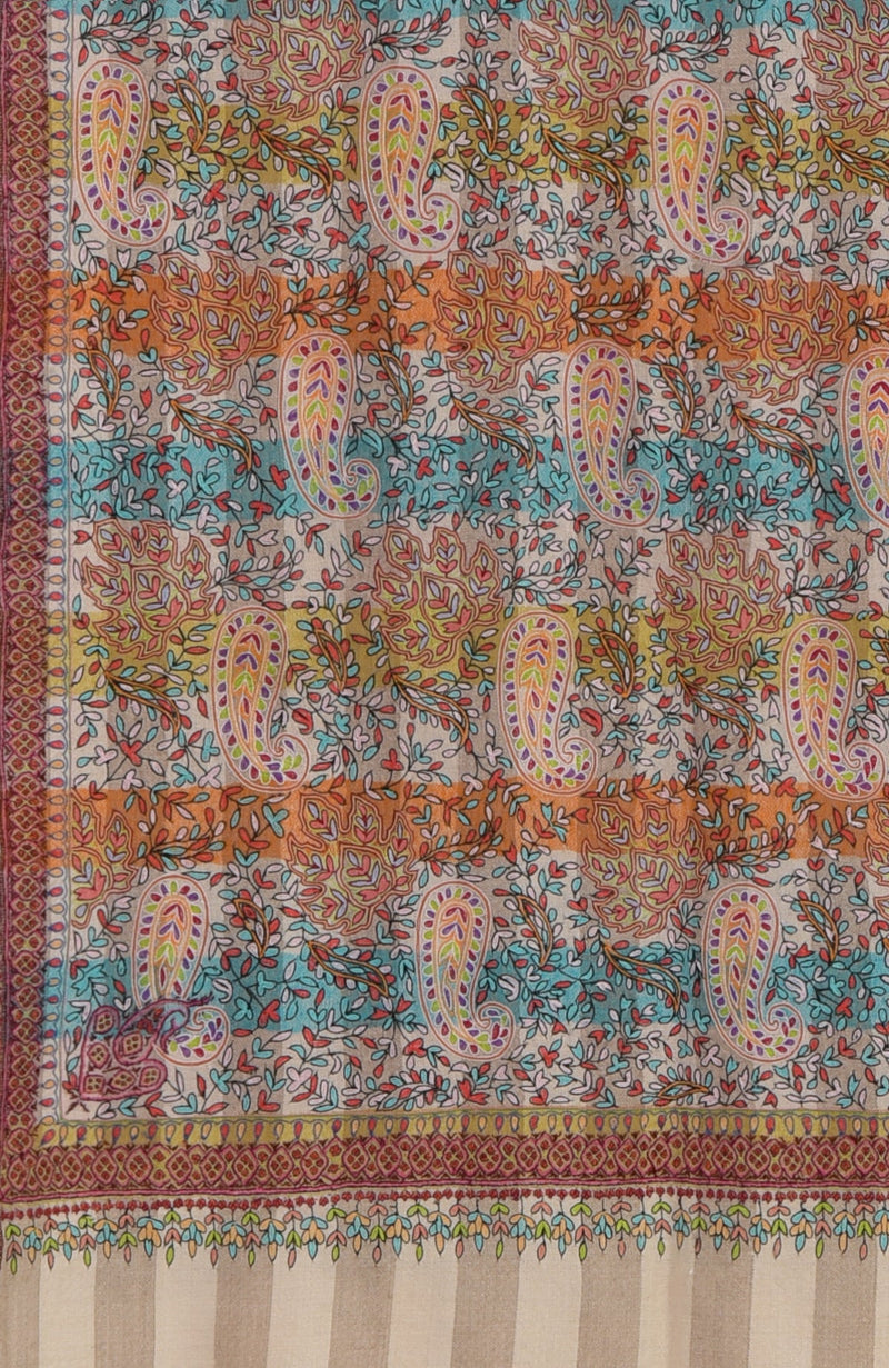 Toosh Colour Kalamkari and Sozni Hand Embroidered Pure Pashmina Shawl