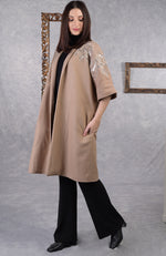 Camel Beige Hand Embroidered Pure Wool Crepe Jacket