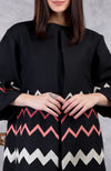 Frida Black Chevron Embroidered Pure Wool Crepe Jacket