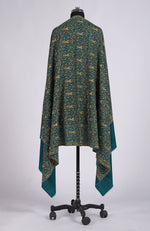 Teal Blue Sozni Hand Embroidered Pure Pashmina Shawl