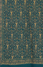 Teal Blue Sozni Hand Embroidered Pure Pashmina Shawl