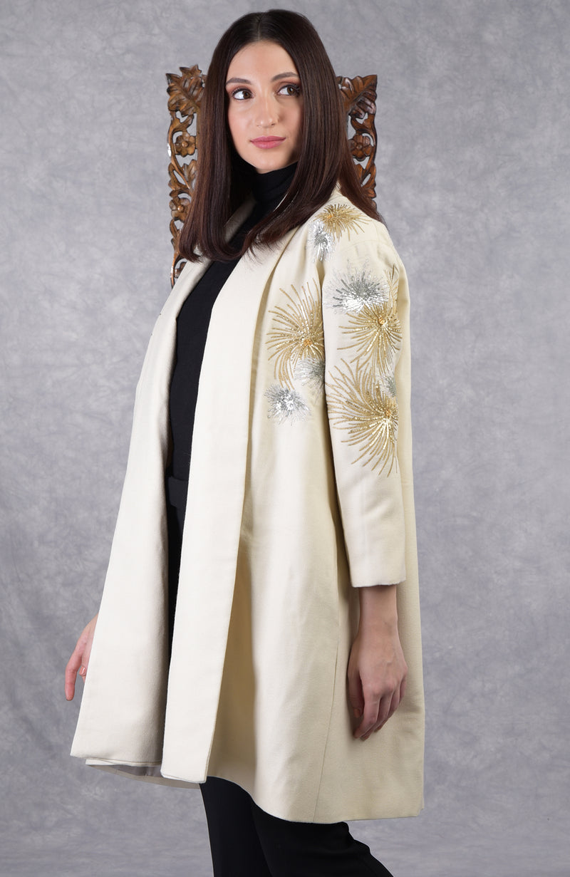 Frida Ivory Starburst Embroidered Pure Wool Crepe Jacket