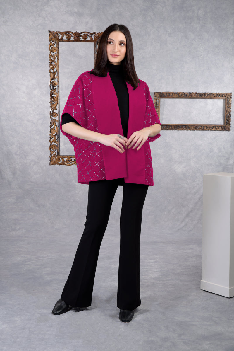 Ira Navy Checkered Swarovski Pure Wool Crepe Jacket