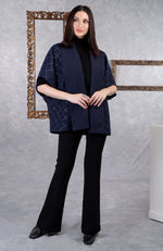 Ira Navy Checkered Swarovski Pure Wool Crepe Jacket