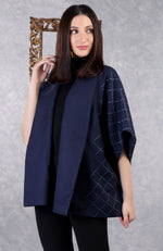 Ira Navy Checkered Swarovski Pure Wool Crepe Jacket