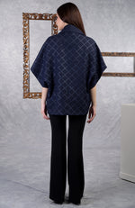 Ira Navy Checkered Swarovski Pure Wool Crepe Jacket