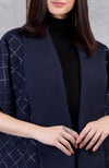 Ira Navy Checkered Swarovski Pure Wool Crepe Jacket