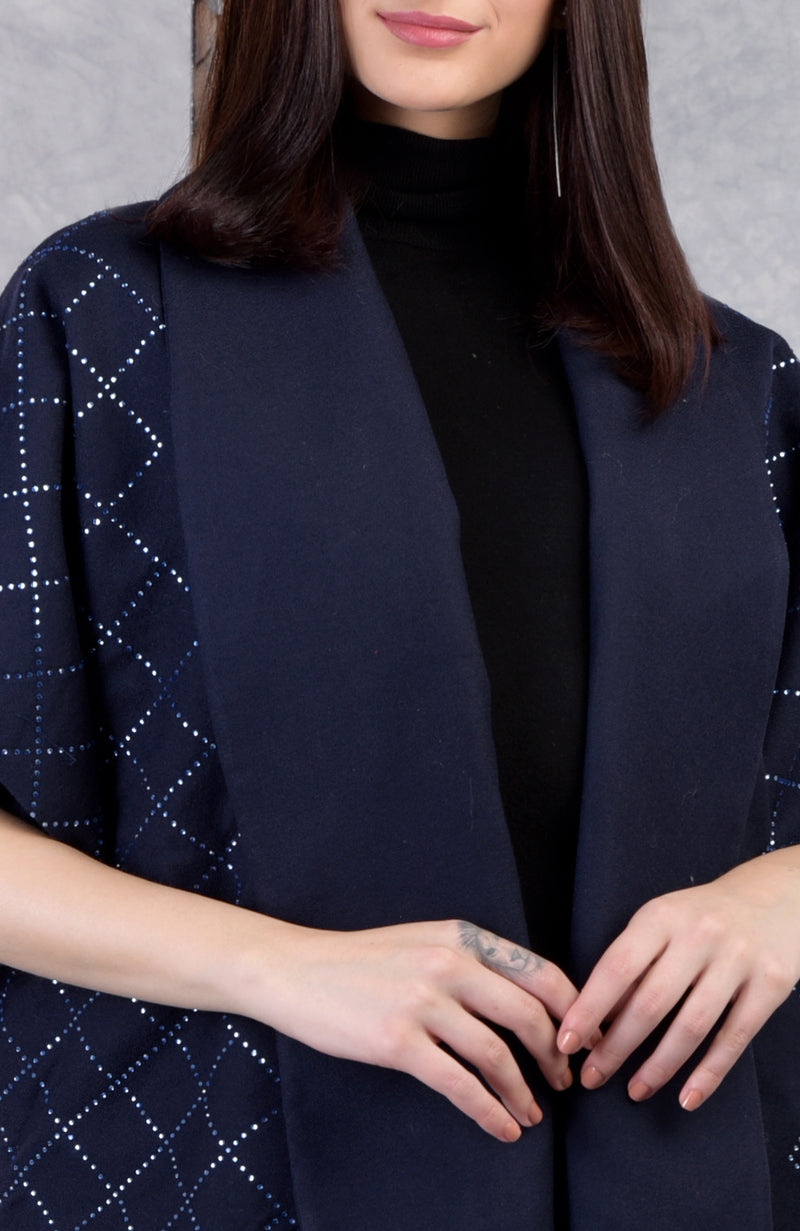 Ira Navy Checkered Swarovski Pure Wool Crepe Jacket
