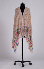 Pashmina White Kani Pallav And Sozni Hand Embroidered Pure Pashmina Shawl