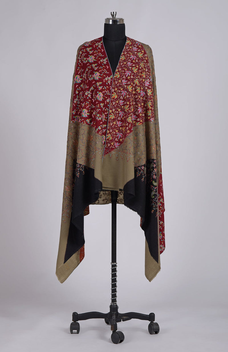 Multi-colour Sozni Hand Embroidered Pure Pashmina Shawl