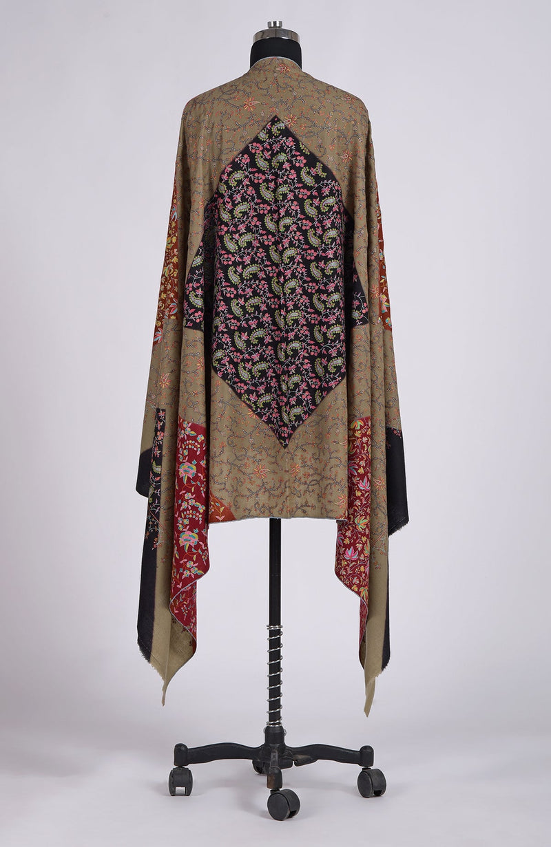 Multi-colour Sozni Hand Embroidered Pure Pashmina Shawl