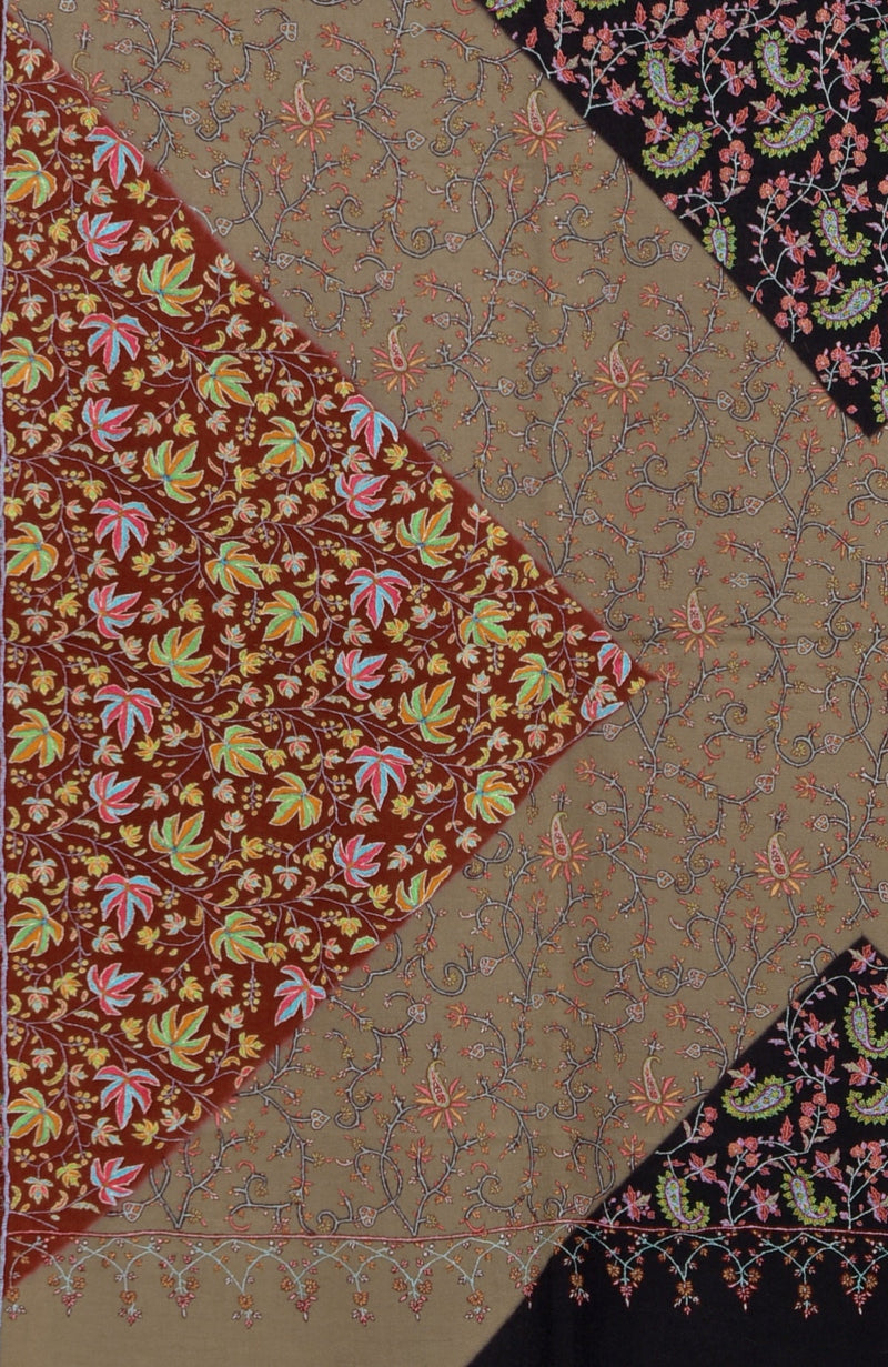 Multi-colour Sozni Hand Embroidered Pure Pashmina Shawl