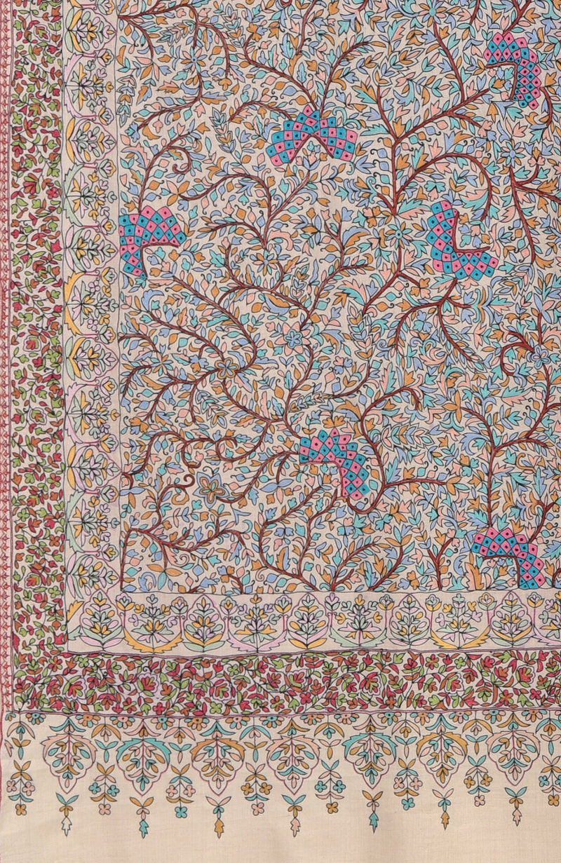 Pashmina White Sozni Hand Embroidered Pure Pashmina Shawl