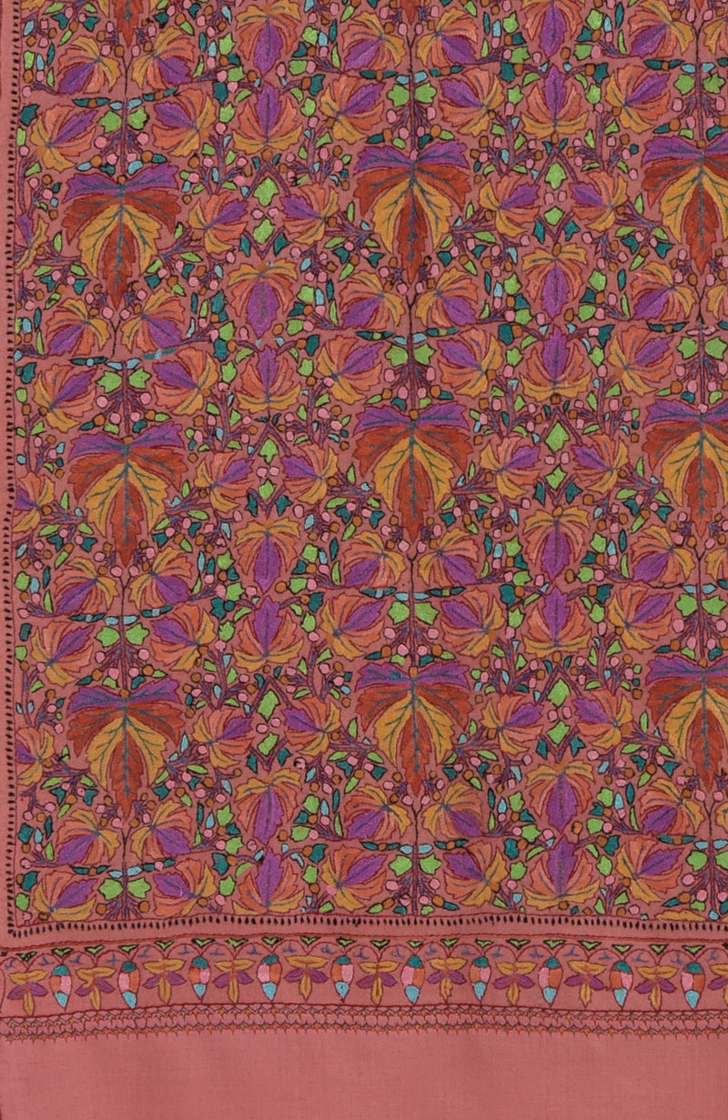 Masterpiece Dark Peach Jamawar Hand Embroidered Pure Pashmina Shawl