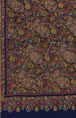 Navy Blue Sozni Jamawar Hand Embroidered Pure Pashmina Shawl