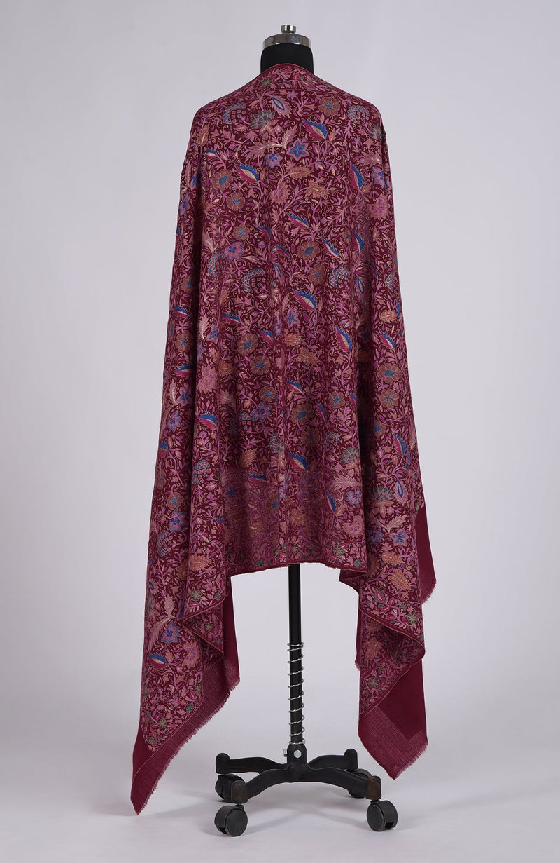 Maroon Sozni Jamawar Hand Embroidered Pure Pashmina Shawl