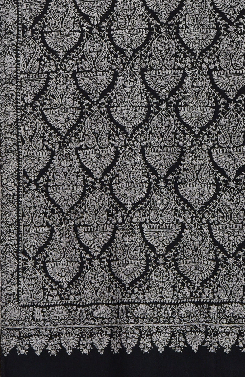 Black Sozni Jamawar Hand Embroidered Pure Pashmina Shawl