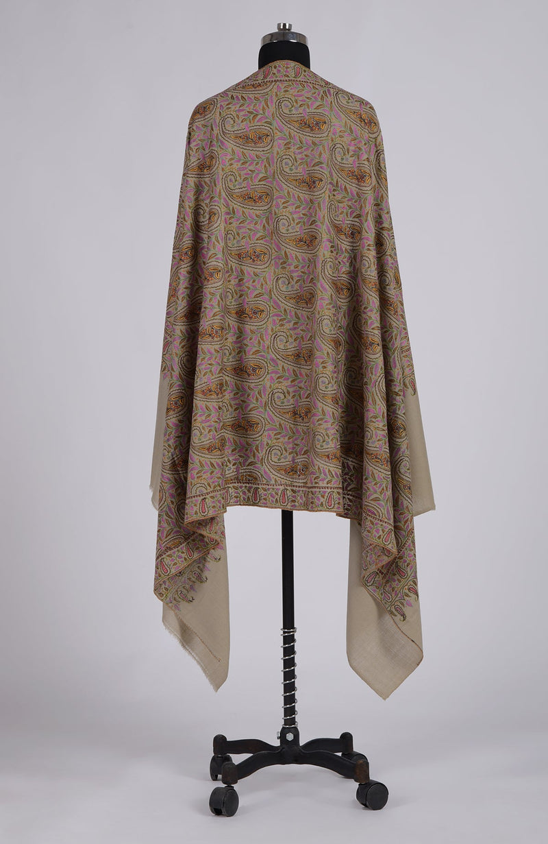 Toosh Colour Pure Pashmin Sozni and Papier Mache Jamawar Hand Embroidered Pure Pashmina Shawl