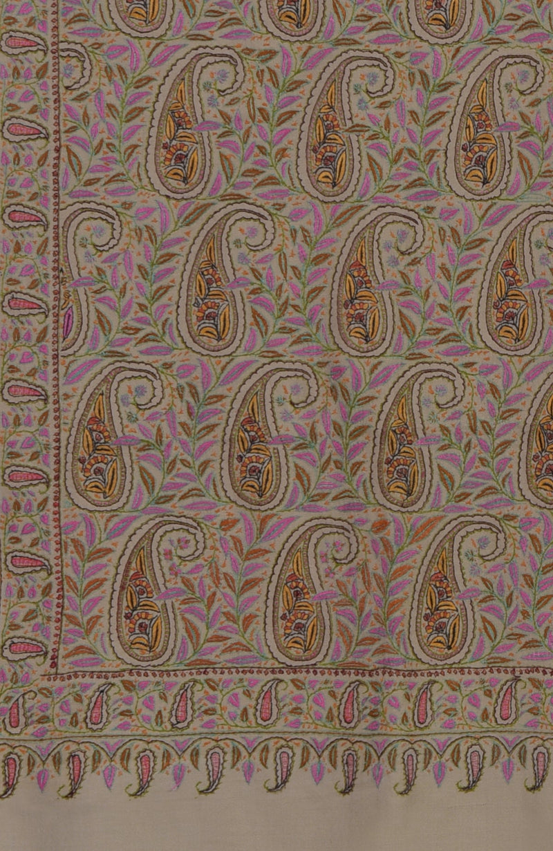 Toosh Colour Pure Pashmin Sozni and Papier Mache Jamawar Hand Embroidered Pure Pashmina Shawl
