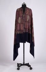 Dark Blue Masterpiece Sozni Jamawar Hand Embroidered Pure Pashmina Shawl