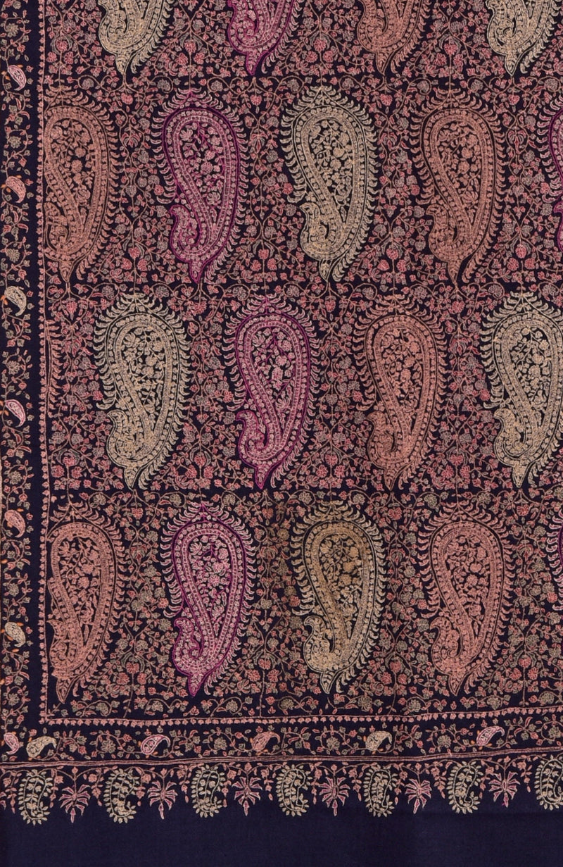 Dark Blue Masterpiece Sozni Jamawar Hand Embroidered Pure Pashmina Shawl