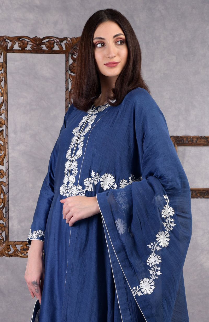 Classic Blue Kashmir Bagh Inspired Sharara Suit