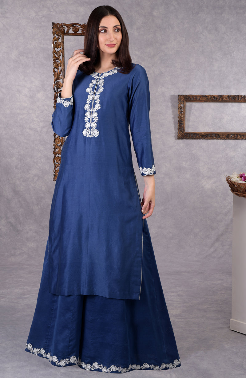 Classic Blue Kashmir Bagh Inspired Sharara Suit
