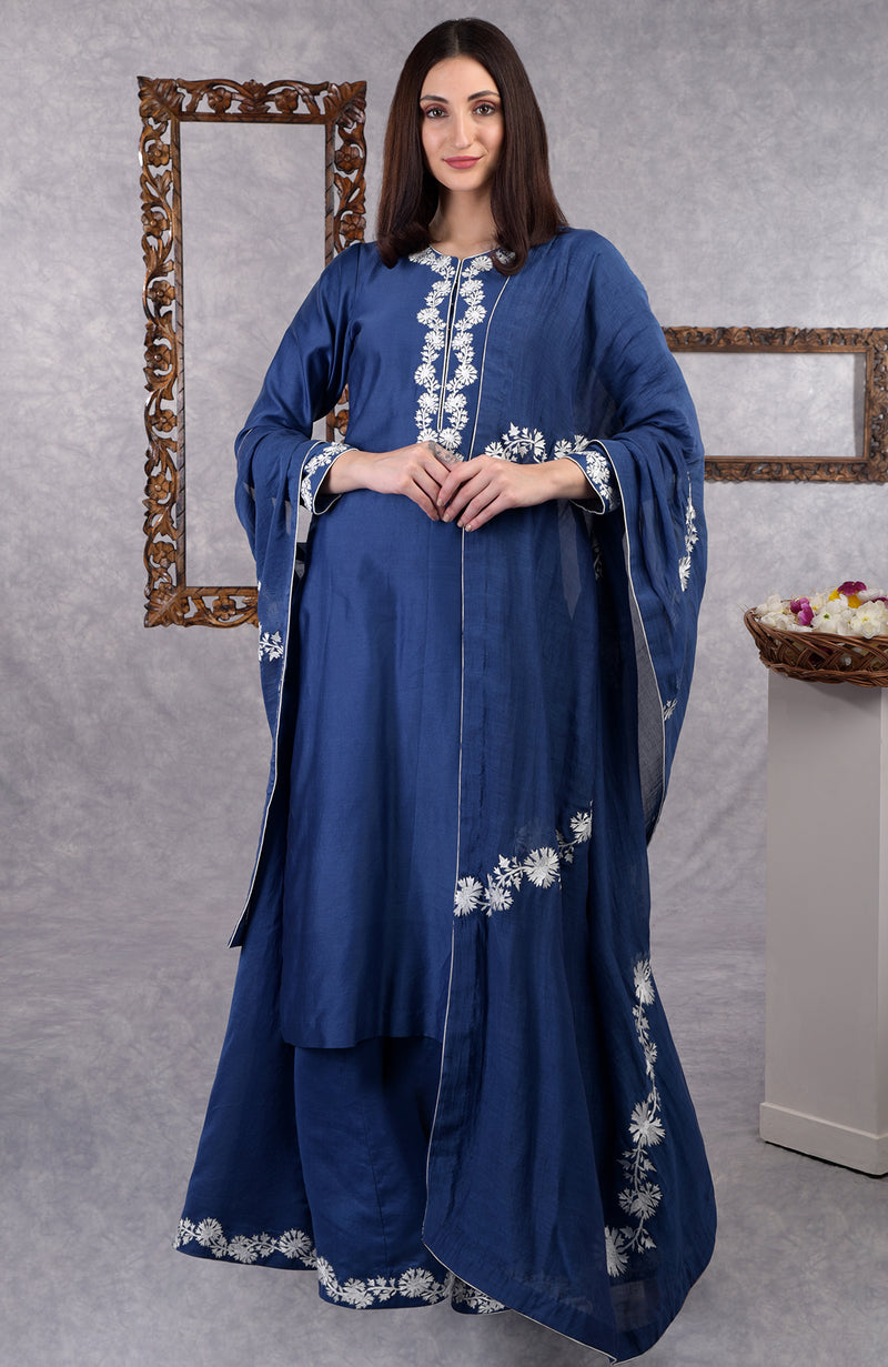 Classic Blue Kashmir Bagh Inspired Sharara Suit