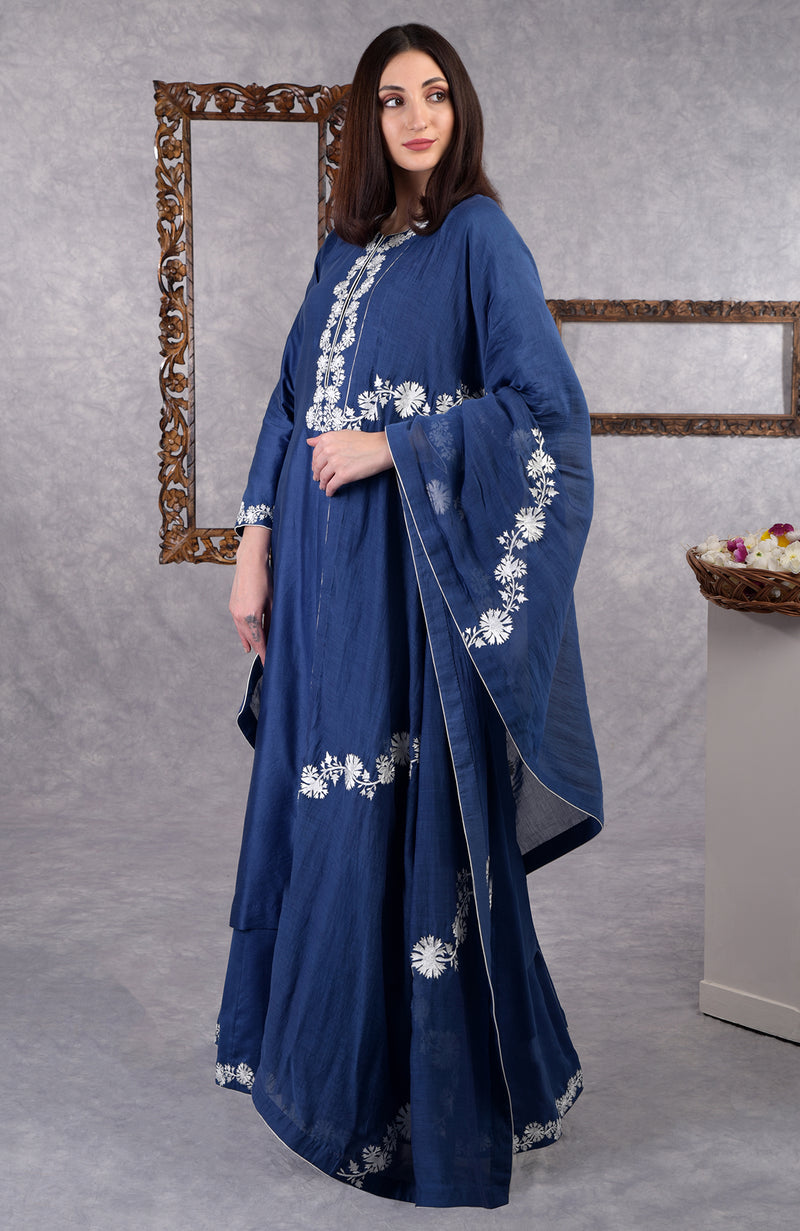 Classic Blue Kashmir Bagh Inspired Sharara Suit