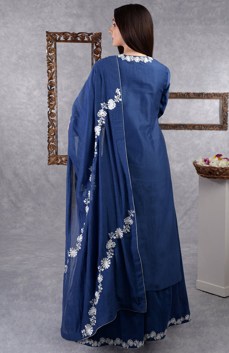 Classic Blue Kashmir Bagh Inspired Sharara Suit