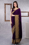 Dark Plum-Gold Kashmiri Tilla Aari Embroidered Crepe Saree