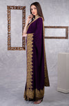Dark Plum-Gold Kashmiri Tilla Aari Embroidered Crepe Saree