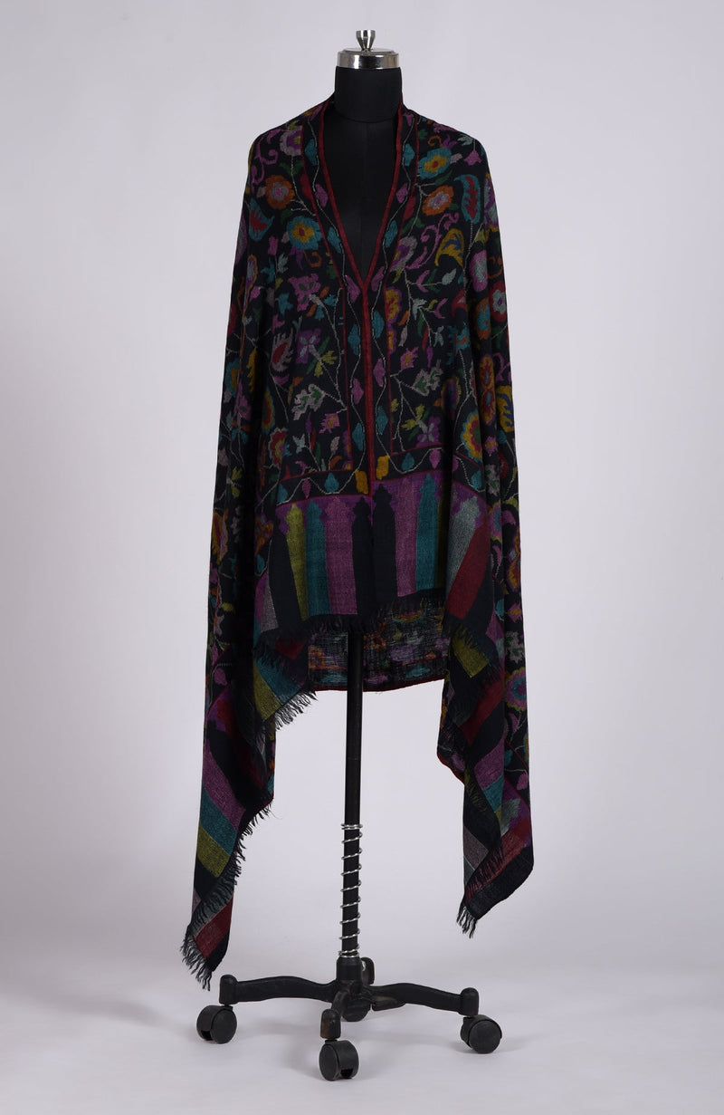 Black Kani Weave Handcrafted Jamawar Pure Pashmina Shawl