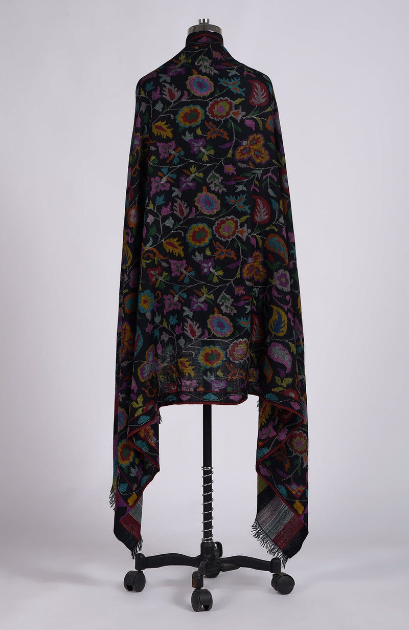 Black Kani Weave Handcrafted Jamawar Pure Pashmina Shawl