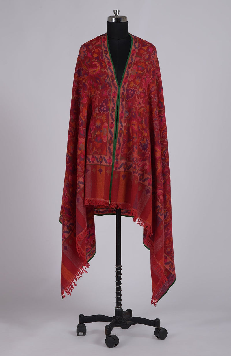 Red Kani Weave Handcrafted Jamawar Pure Pashmina Shawl
