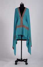 Turquoise Sozni Hand Embroidered Pure Pashmina Shawl